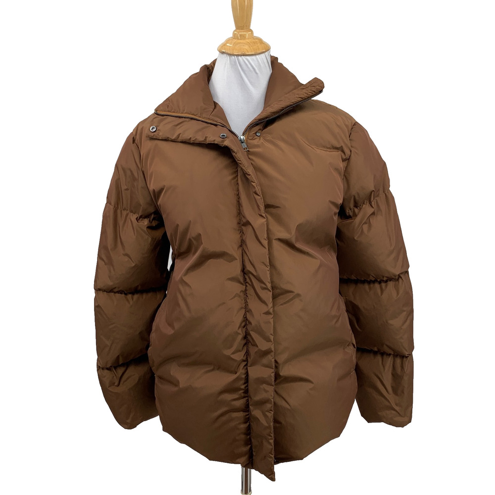 Jenni Kayne Jacket Womens S Small Chocolate Down Puffer Full Zip Snap *READ